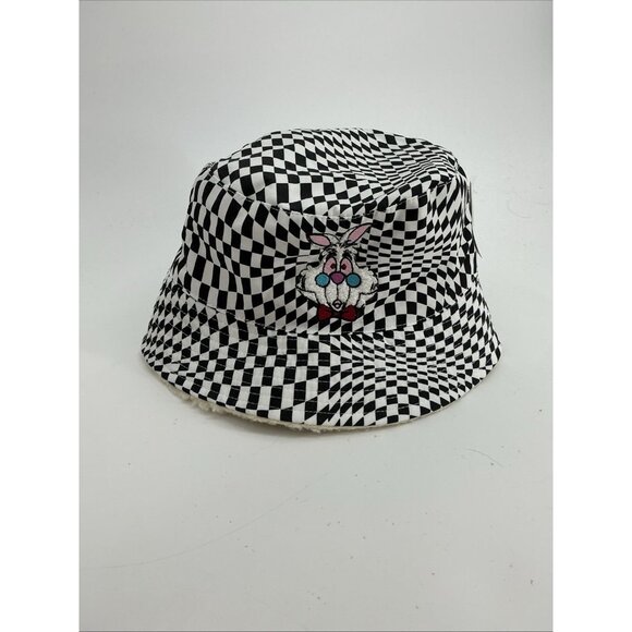 Disney White Rabbit Alice In Wonderland Checkboard Sherpa Bucket Hat - Picture 1 of 4